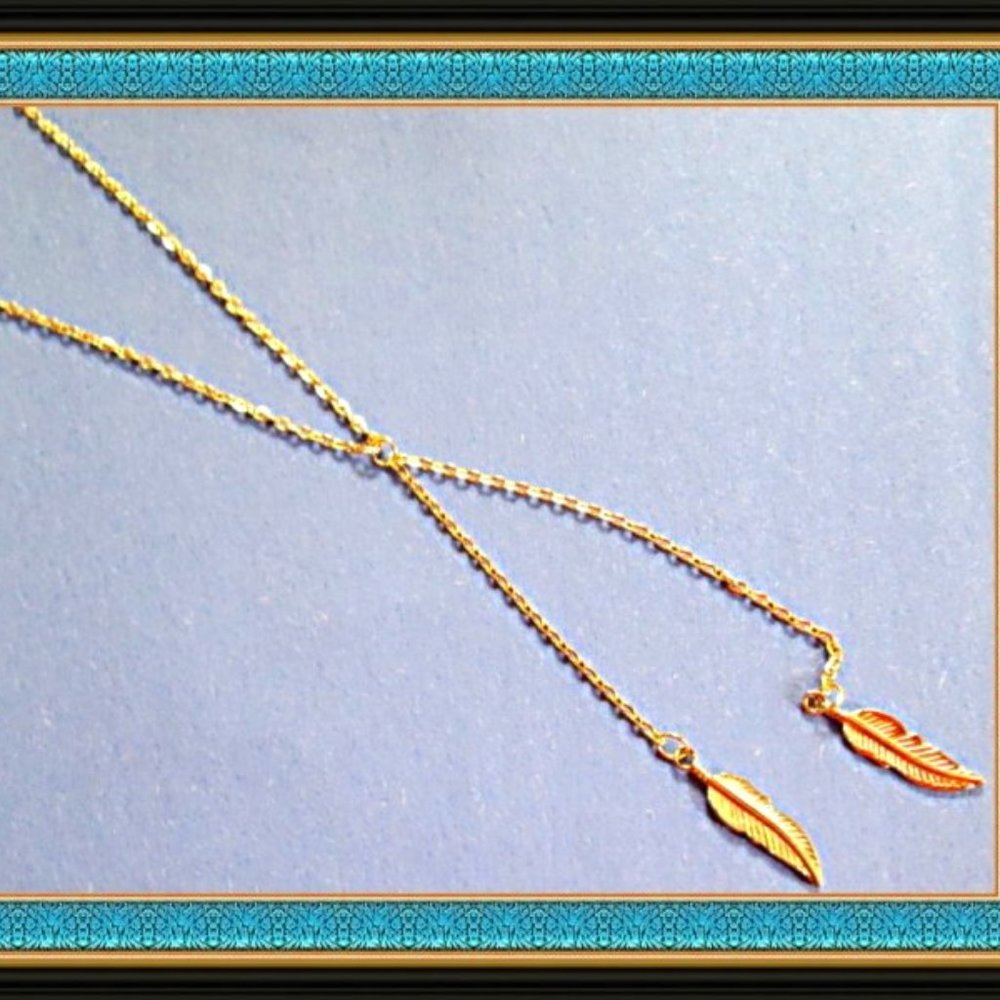 Gold Tone Feather Design Necklace Native Ethnic Tribal Boho Style